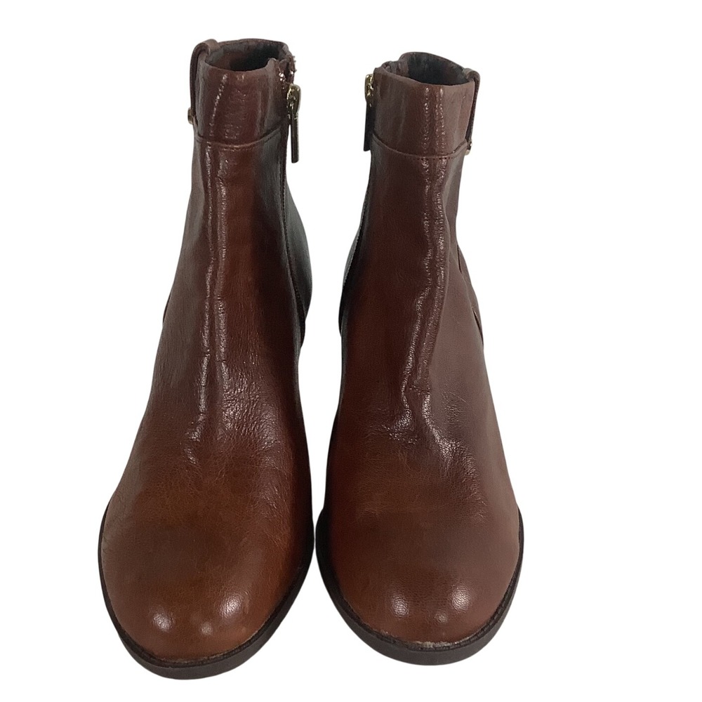 Bandolino Teodora Brown Leather Ankle‎ Boots Block Heel Side Zip Womens 6
